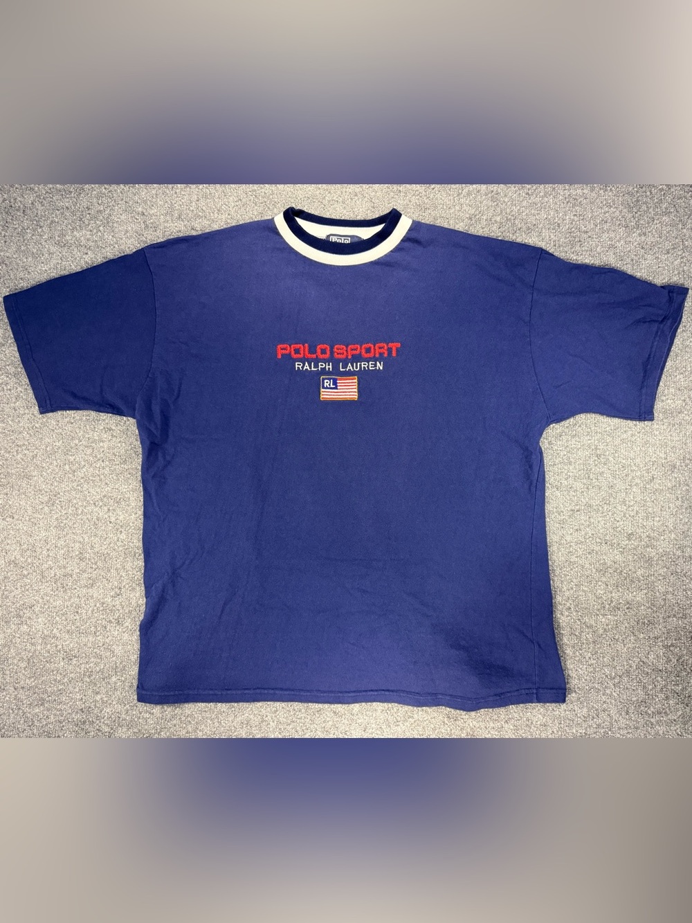 Vintage Ralph Lauren Polo Sport Navy Tee with White Ringer Collar Y2K